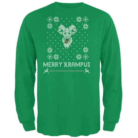 Christmas Merry Krampus Ugly Xmas Sweater Irish Green Adult Long Sleeve T-Shirt - Medium