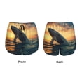 thumbnail image 3 of Pofeuu Sunset Ocean Whale Print Women's Athletic Shorts Running Workout Shorts Tummy Control Quick Dry Gym Shorts with Pockets Double layer sports shorts-Large, 3 of 7