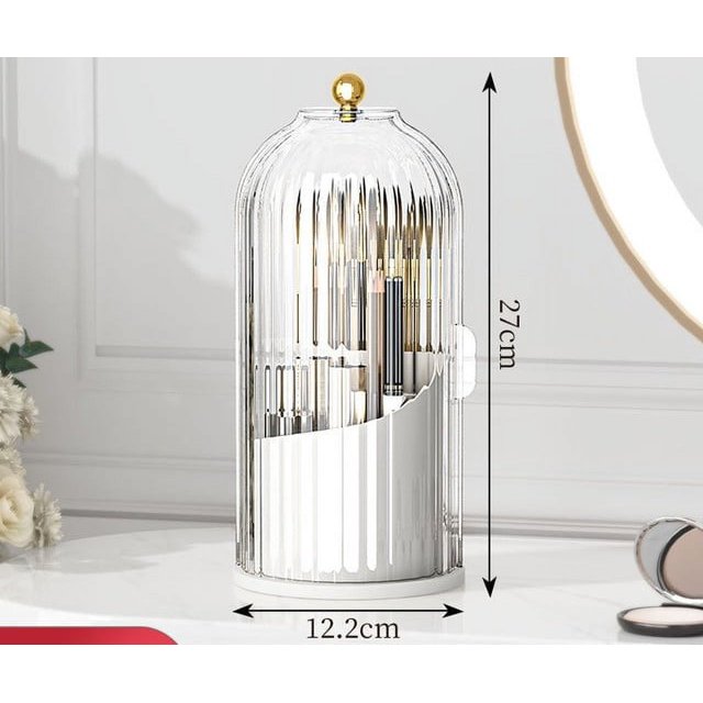 360 ° Organizador de maquillaje giratorio con tapa, soporte para brochas cosméticas de lujo, lápiz labial, lápiz de cejas, caja de almacenamiento para sombra de ojos