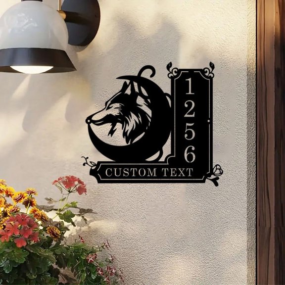 Personalized Custom Number Name Doorplate Address Metal Sign Wolf Head Decor Wall Art House Outdoor Garage Farm Workshop Gift Plaque