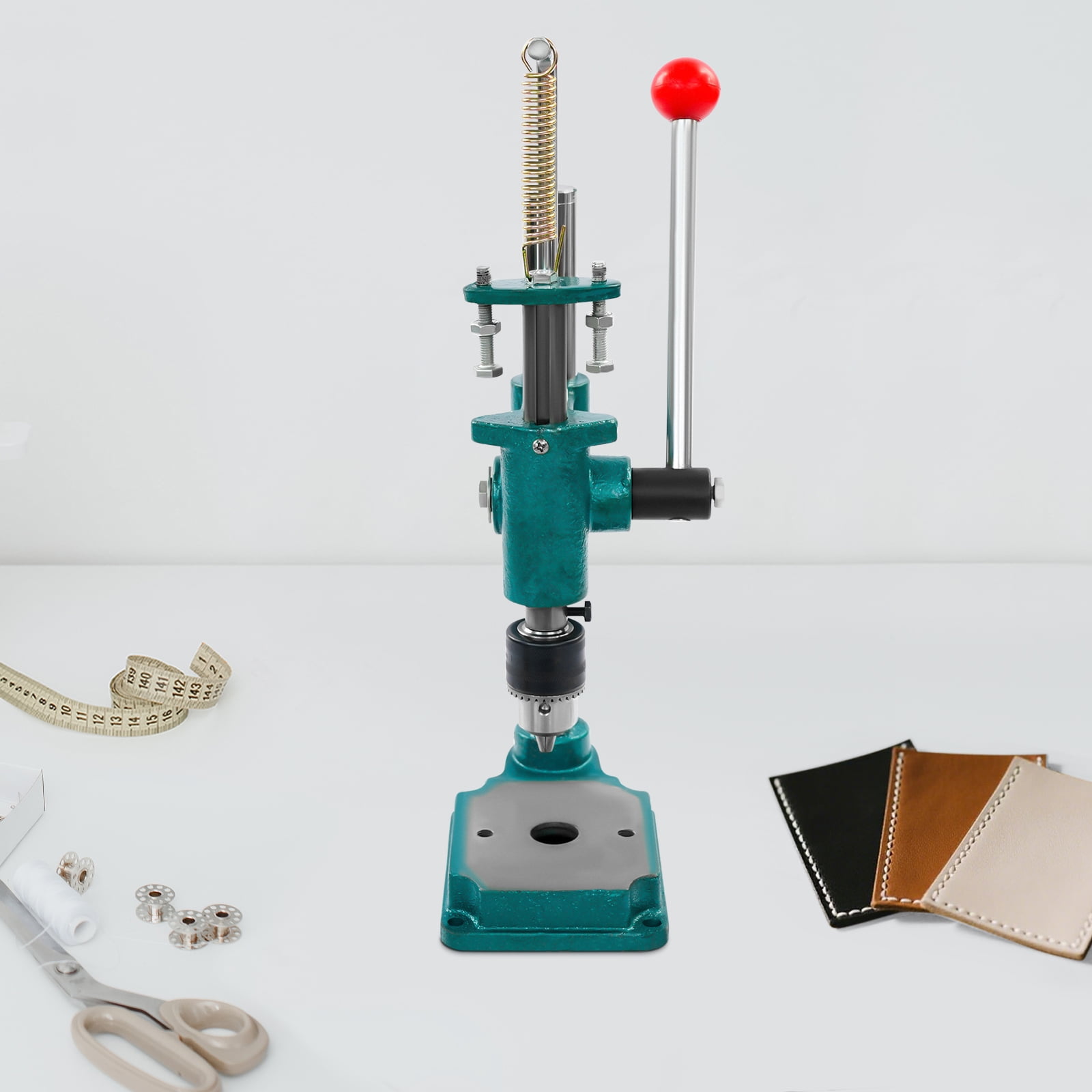 Peakora Leather Hole Puncher 352 Lbs Manual Press Puncher Heavy Duty Hand Punching Machine for DIY Leather Craft Punching Holes with 0.06-0.5in Clamping Chuck Green and Silver