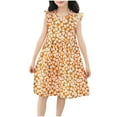 thumbnail image 2 of Spazoro Toddler Girls A-Line Dress, 2025 New Style Crew Neck Floral Print Sleeveless Summer Dresses for Child Girls Orange Size 13 T, 2 of 5