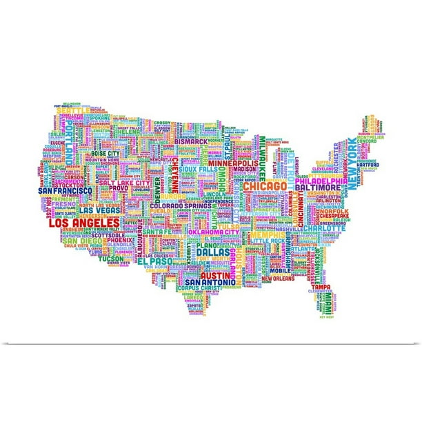 Great Big Canvas United States Cities Text Map Multicolor On White Art Print Walmart Com Walmart Com