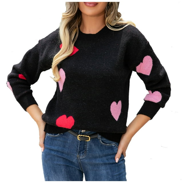 Chandail pour Femmes, Manches Longues Col Rond Imprimé Amour, Acrylique Doux Décontracté pour Automne et Printemps