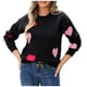 thumbnail image 2 of Suéter de cuello redondo para mujer, cómodo, con estampado de amor, manga larga, cuello redondo, suéter para mujer, 2 of 4