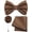 Brown, variant on Navy Blue Bow Tie Set Silk Woven Pre-tied Bowtie and Pocket Square with Lapel Pin Wedding Party