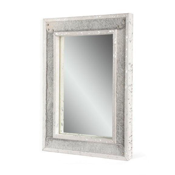 GDF Studio Hortense Boho Handmade Studded Leather Rectangle Wall Mirror, Gray and Silver
