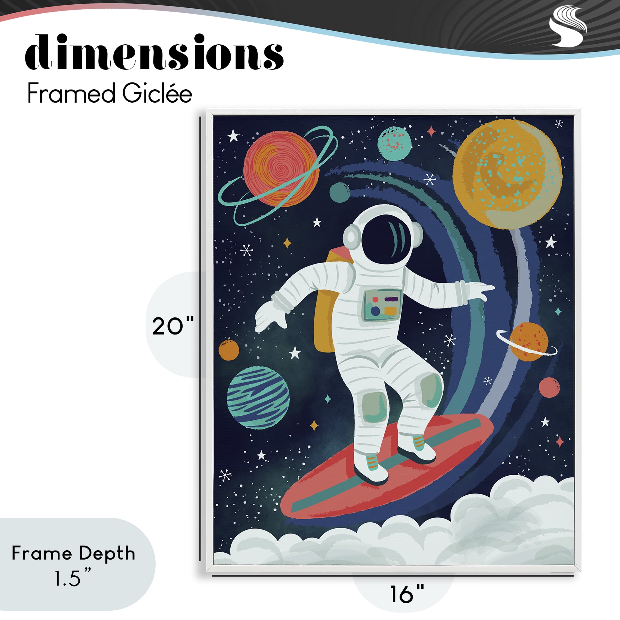 Stupell Industries Surfing Astronaut Beyond Space White Framed Giclee Art, design by Lisa Perry Whitebutton