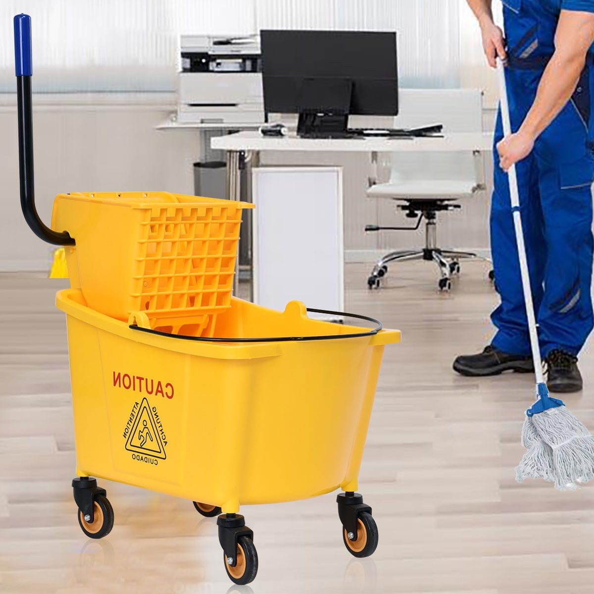 Side Press Wringer Combo 35 Qt Capacity Commercial Janitorial Wet Mop Bucket 