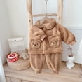 thumbnail image 6 of Zwiiyzr 0-3T Toddler Baby Boy Girl Fall Winter Warm Outfit Bear Pocket Button Down Sherpa Fleece Jacket Elastic Waist Pants Set Kid Clothes Khaki, 6 of 6