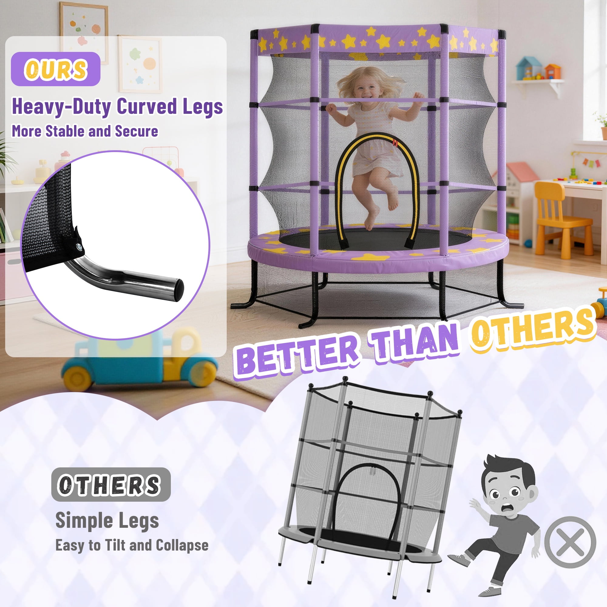 Clearance Kid Trampoline Indoor, Seizeen 4.5FT Toddler Trampoline with Enclosure Net, Mini Outdoor Trampoline with 6 L-Support