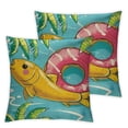 thumbnail image 2 of Acheng Hello Sunshine Pool Decorative Throw Pillow Covers, Happy Summer Duck Watermelon Swimming Ring Cushion Case Decor, Blue Stripes Flip Flops Seasonal Home Decoration for Sofa Couch,2 Pcs White, 2 of 6