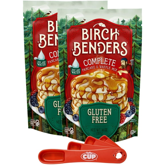 Birch Benders Gluten Free Pancake and Waffle Mix, 14 oz (Pack of 2) with By The Cup Swivel Spoons