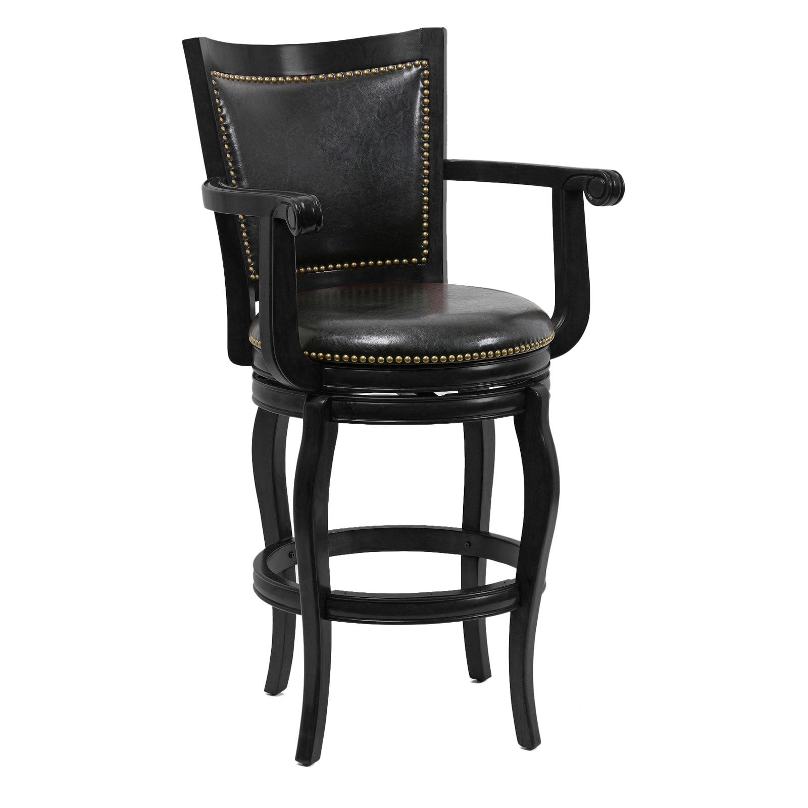 Boraam Jones 29in. High Back Swivel Wood Bar Stool with Arms - Black Finish