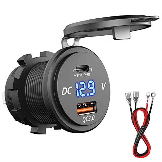 pd type c usb car charger socket 18w and qc 3.0 usb quick charge socket
