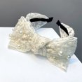 thumbnail image 3 of 2 piezas de diademas anchas de encaje anudadas con perla, aro de cabeza elástico de encaje de malla, banda de pelo de perla de moda, accesorios para el cabello, 3 of 5