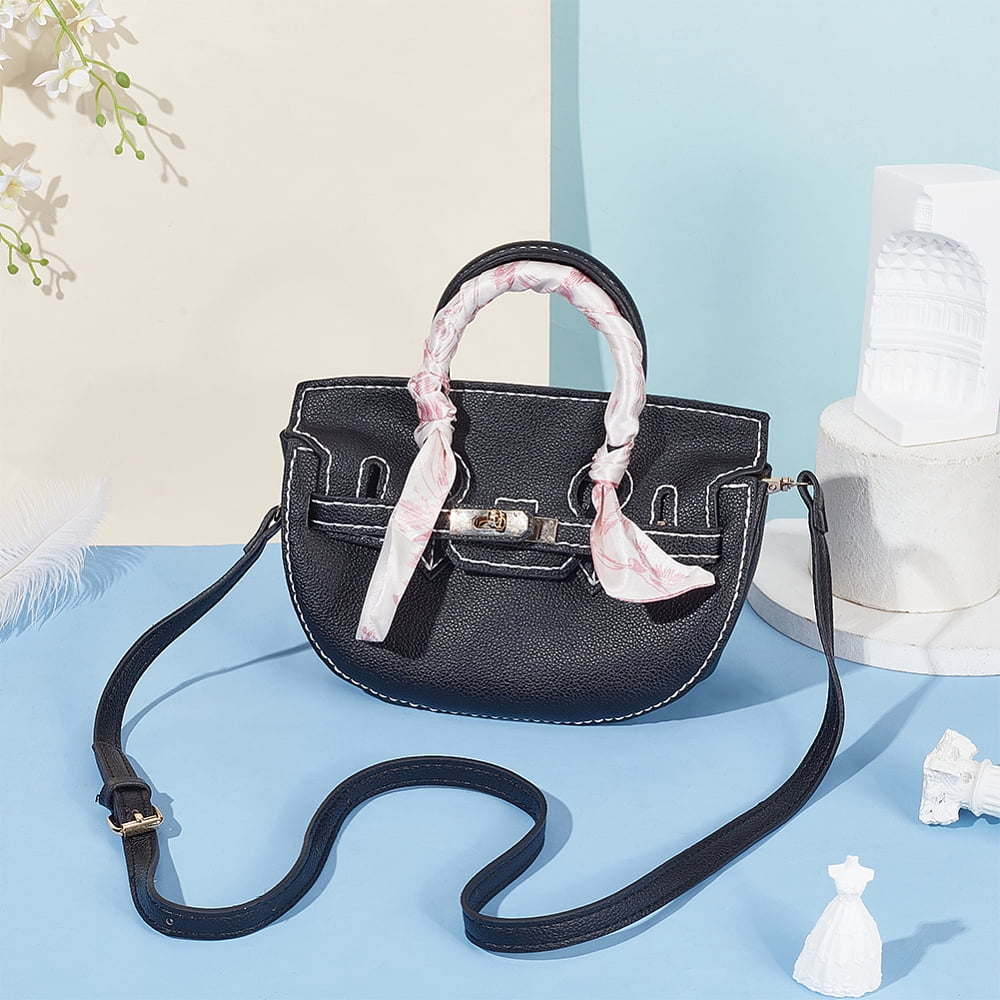 DIY Imitation Leather Crossbody Bag Kits including PU Leather Fabrics Silk Ribbon Cord Threads Needles Screwdriver Alloy Findings Shim Black DIY