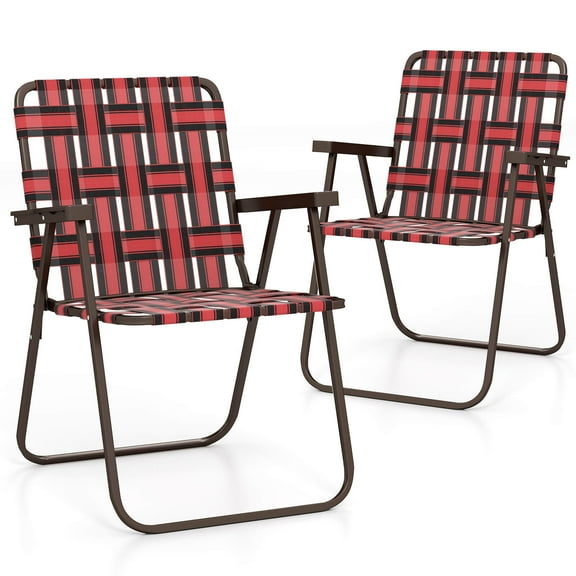 Costway Folding Beach Chairs Set of 2 with Armrests for Adults Loads up to 330 LBS Red