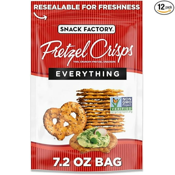 Snack Factory Everything Pretzel Crisps, Non-GMO, 7.2 OZ Resealable Bag ( Pack of 2 )