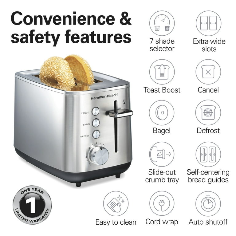 Hamilton Beach Toaster, 2-Slice Modern Luxe Series, Stainless