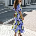 thumbnail image 6 of Womens Summer Wrap Maxi Dress Casual Boho Floral V Neck Short Sleeve Ruffle Hem Split Beach Long Dresses, 6 of 8