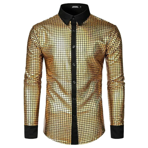 pstuiky Camisas casuales de manga larga para hombre, Camisa blusa informal de manga larga con cuello vuelto y botones de patchwork para hombre Tops casuales para hombres m
