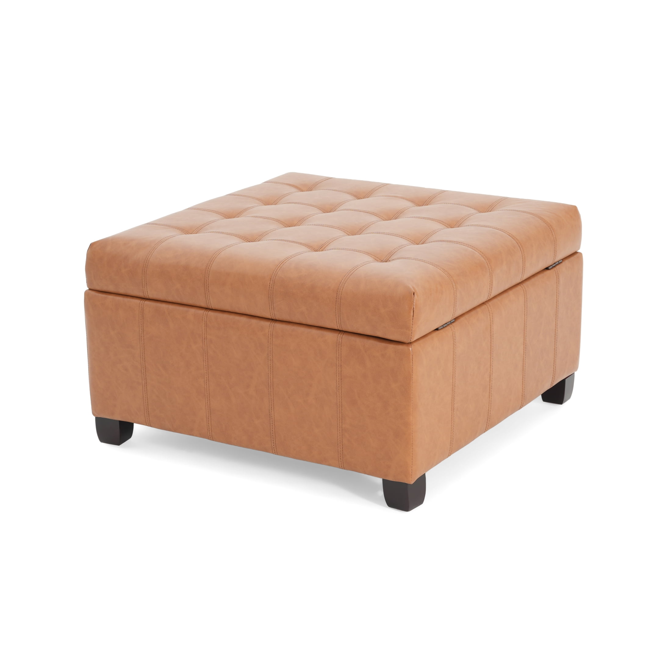 Christopher Knight Home Contemporary 31” Tufted PU Storage Ottoman, Waffle Stitch, Light Brown