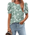 thumbnail image 2 of Tnhcen Blouses d'Été à Manches Courtes pour Femmes / Hauts à Col Rond Imprimés Coupe Ample / Mélange Polyester Spandex P-2TG, 2 of 7