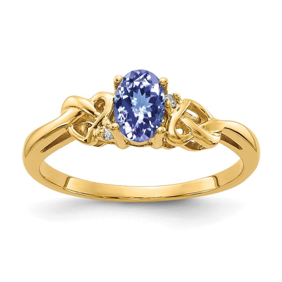 Diamond2Deal 14k Yellow Gold 6x4mm Oval Tanzanite AA Diamond Ring for Women Size-6
