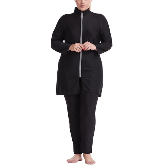 HNMKIU Plus Size Swimsuit for Women Full Coverage Loose Fit Long Sleeve with Hijab and Pants Women's Swimwear 02_Black,XXL
