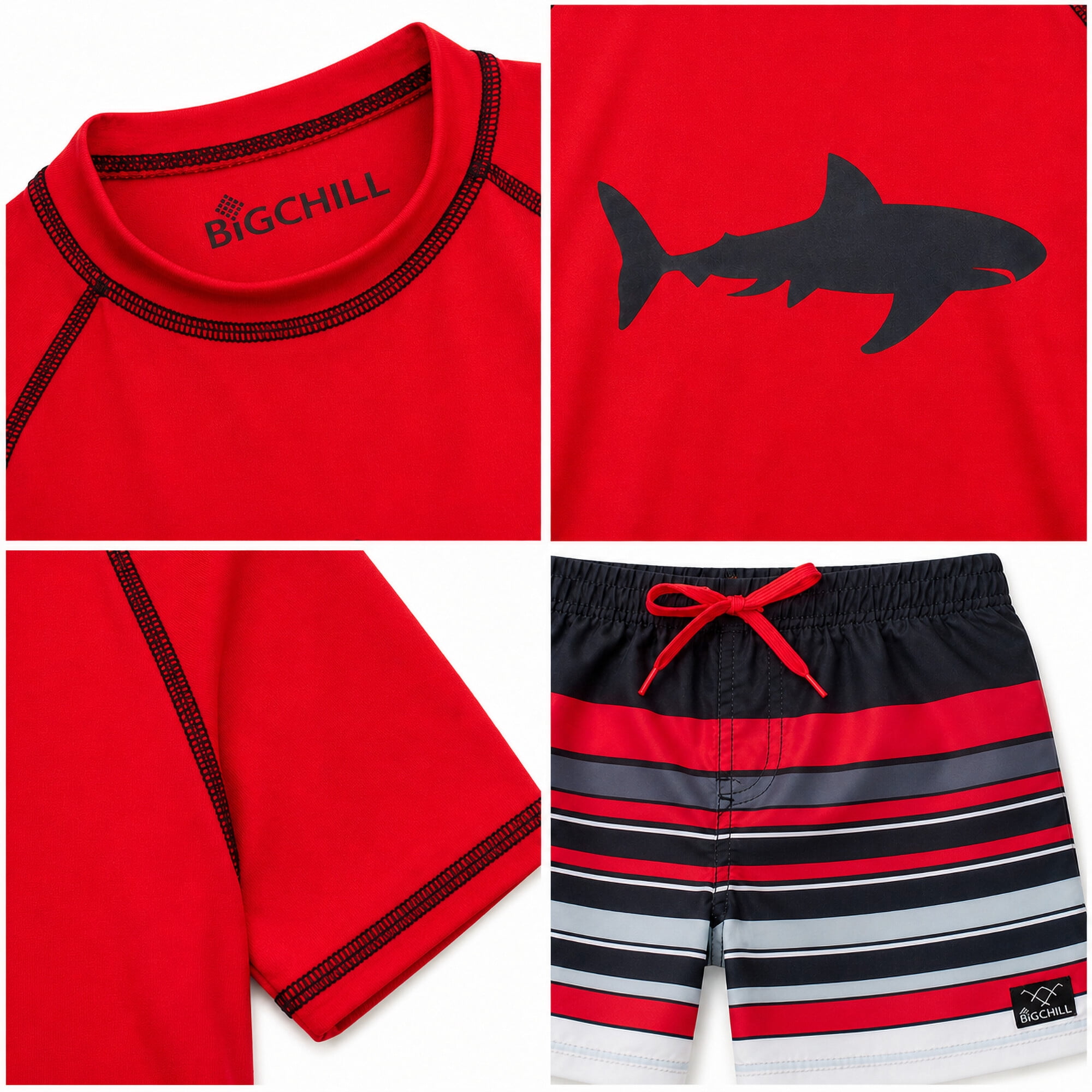 Big Chill Boys Swim Set - UPF50+ Short Sleeve Rash Guard Swim Shirt and Swim Trunks 2 Piece Set