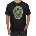 thumbnail image 1 of Day Of The Dead Calavera Skull Colorful Trippy | Mens Pop Culture Graphic T-Shirt, Black, Small, 1 of 4