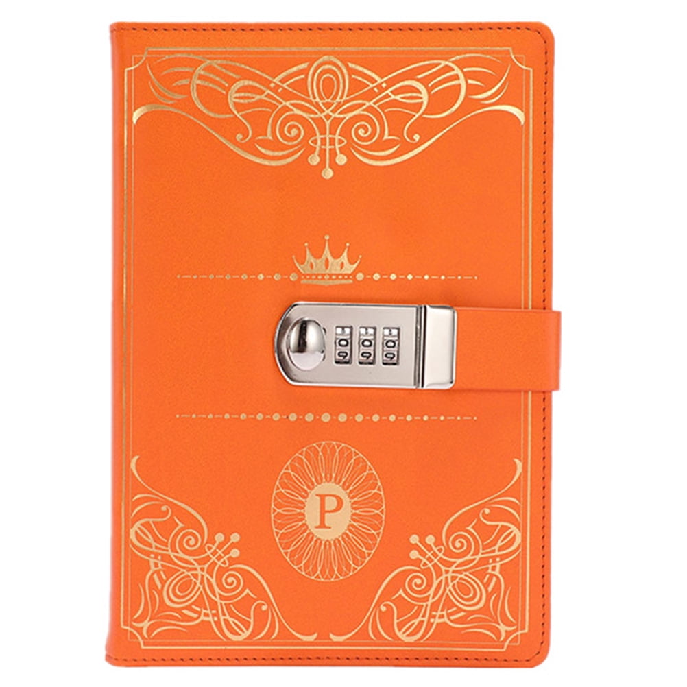 1pc Vintage Style PU Cover Diary Notebook Journal Notepad with Code Lock (Orange)