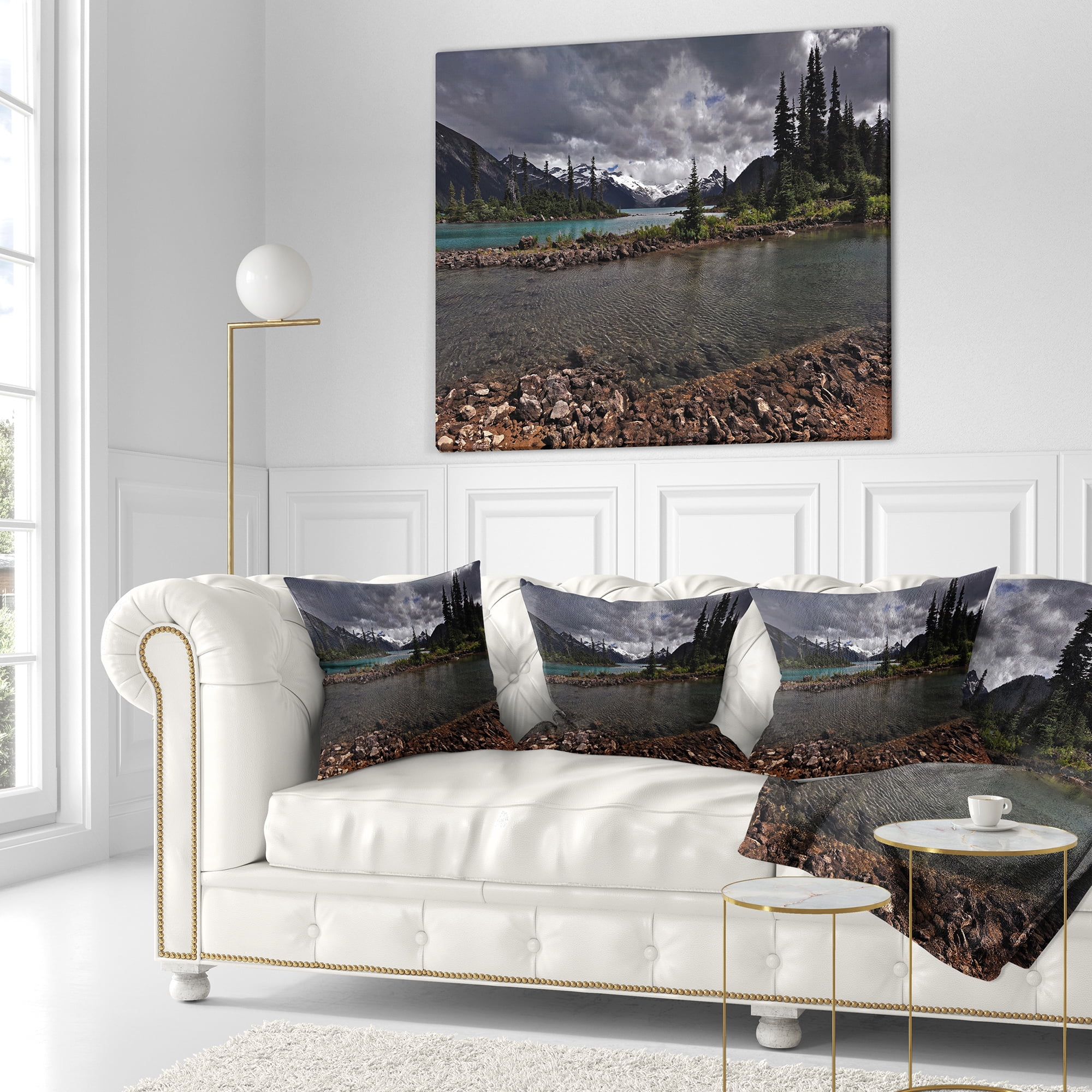 Designart Dark Sky over Crystal Clear Lake - Landscape Printed Throw Pillow - 16x16