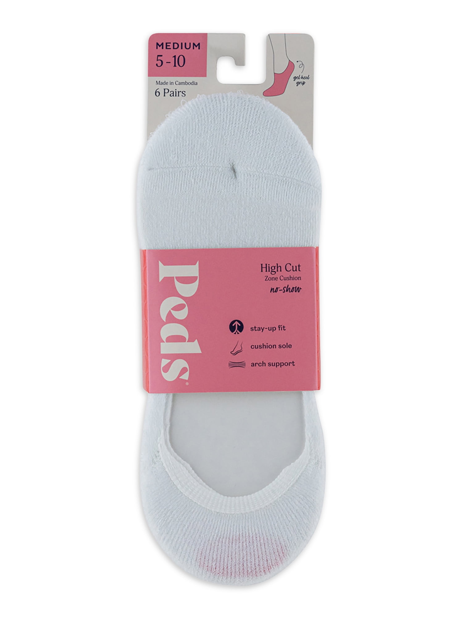 PEDS Women's High Cut Cushion Heel and Toe Liner Socks with Heel Tab, 6 Pairs