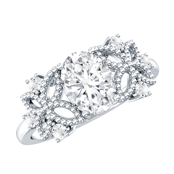 Nature Inspired Lab Diamond Engagement Ring - EF-VS Quality Certified - 1 Carat - with Jewelry Box, 925 Sterling Silver, US 4.00