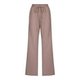 thumbnail image 3 of JUNWELL Linen Pants For Women High Waisted Pants Drawstring Elastic Business Casual Pants Work Pants Paper Bag Pants Loose Flowy Dress Pants Comfy Trousers Straight Pants With Pockets, 3 of 5