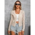 thumbnail image 3 of Casuashion Women long sleeve Cropped Knit Sweater cardigans Open Front Hollow Out Argyle Plaid, 3 of 6