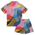 thumbnail image 2 of FORMRS Kids Short Sleeve Top and Pants Pajama Set Unisex Satin 2-Piece Sleepwear, Sizes 5-6Y, Stripes Pattern, 2 of 8
