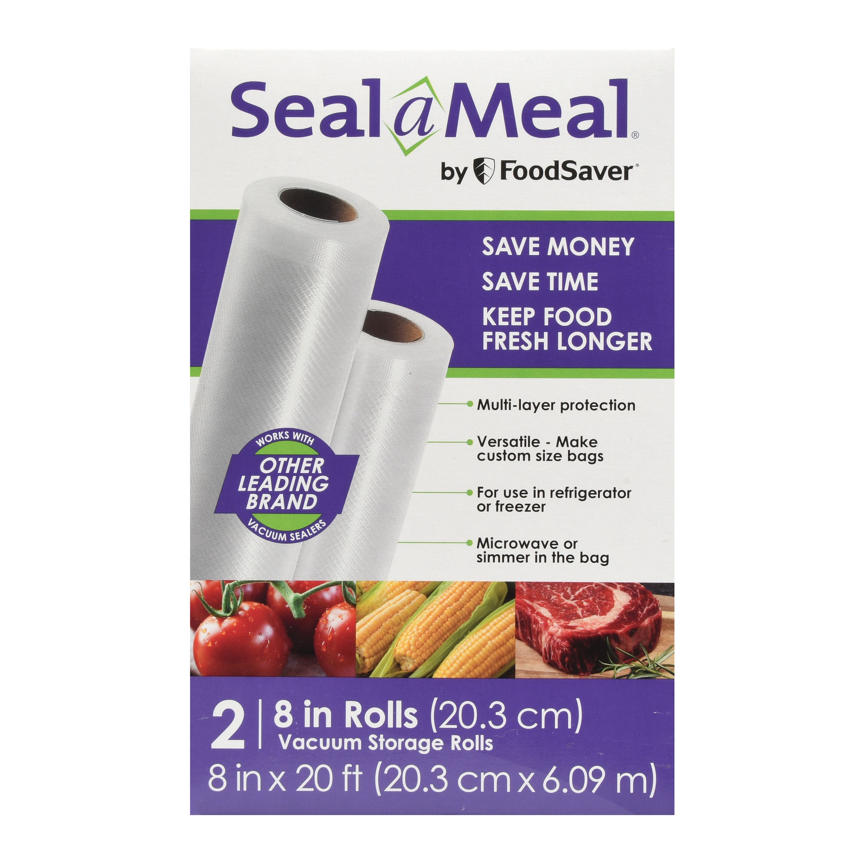SealaMeal 8" x 20' Vacuum Seal Rolls for SealaMeal and FoodSaver, 2