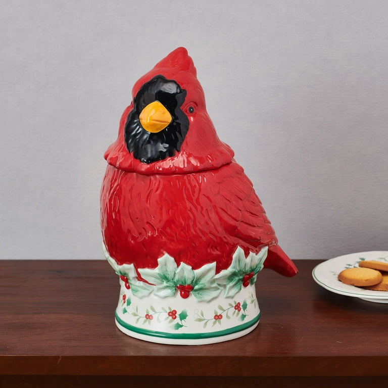 Pfaltzgraff Winterberry Cardinal Christmas Cookie Jar, Dolomite
