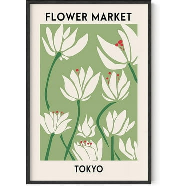 HAUS AND HUES Flower Market Poster Botanical Decor - Flower Wall Art, Flower Poster & Flower Prints Wall Art, Sage Green Wall Decor, Green Wall Art & Floral Prints Wall Art (24" x 36" Framed Black)