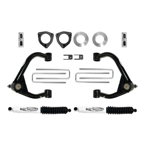 Tuff Country Lift Kit Suspension 14199KN SX8000; 4 Inch Front Lift; 2 Inch Rear Lift; With Rear SX8000 Shock Absorbers In Kit; Black Components/White Shock Absorbers/Red Shock Boots