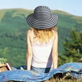 thumbnail image 6 of Tirrinia Women Floppy Straw Sun Hat Wide Brim Striped Beach Cap Foldable, Black, Head Circumference Measures 22.5”, Brim Measures 3.5”., 6 of 7