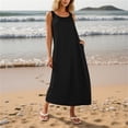 thumbnail image 6 of Summer Dresses for Women Fashion Women Solid Round Neck Sleeveless Beach Dresses Vacation Coverup Pockets DressBlack S, 6 of 9