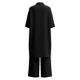 thumbnail image 5 of Mifsaly Two Piece Linen Sets for Women Open Front Long Cardigan and High Waisted Wide Leg Jumpsuits with Pockets Lightweight Flowy Summer Casual Vacation Matching Outfits Black,L, 5 of 8