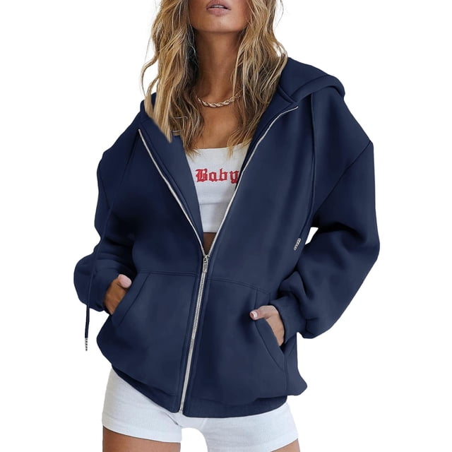 Sudadera con Capucha con Cierre PRETTYGARDEN 2025 Azul Marino Talle S