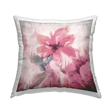 Stupell Industries Pink Floral Cursive Decorative Printed Throw Pillow, 18 x 18