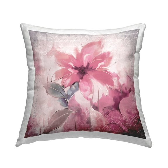 Stupell Industries Pink Floral Cursive Decorative Printed Throw Pillow, 18 x 18