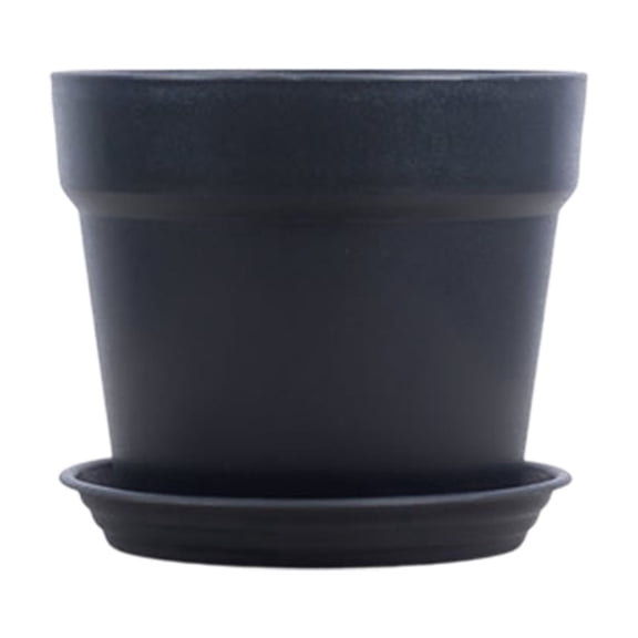 Imitation Ceramic Plastic Plant Pot with Matching Saucer, Thickened Conical Flower Planter with Drainage Hole for Indoor Outdoor Garden Decor Black